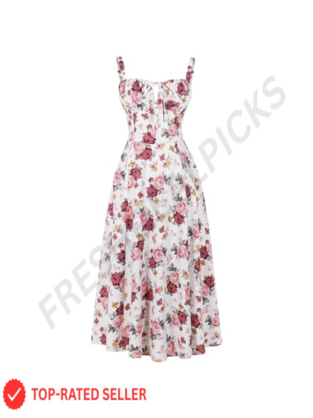 Floral Corset Midi Dress Split Thigh Spaghetti Strap Vintage Cocktail